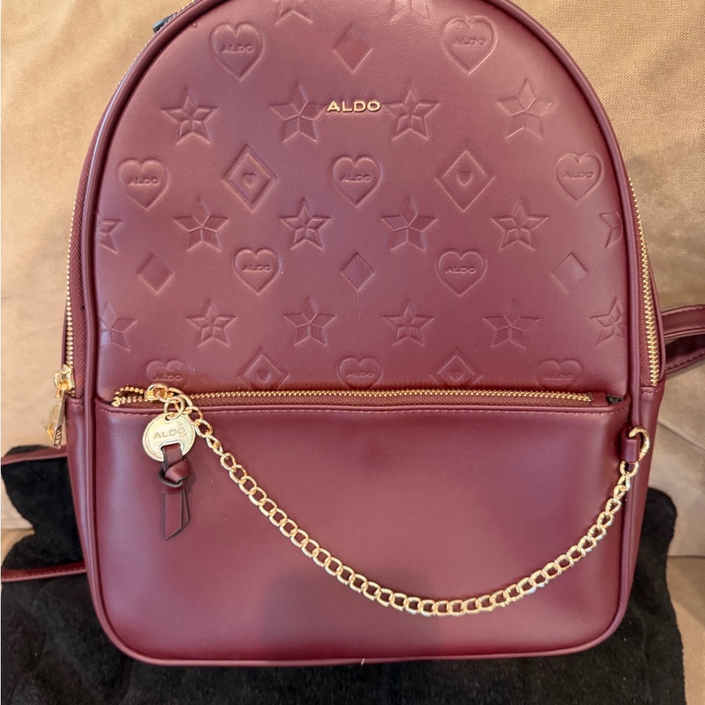 New Aldo Burgundy Backpack with Gold Accents